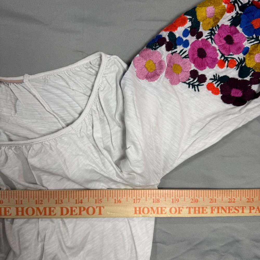 Boden White Poppy Floral Embroidered Puff Sleeve Peasant Top Sz 6 Cottagecore - Picture 6 of 12